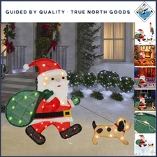 Pre-Lit 26.5 Inch Santa Claus with Puppy - Ideal Christmas Outdoor Decoration