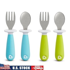 Toddler Self Feeding Fork Spoon Set 4 Pack W/ Ergonomic Design  Raised Base New