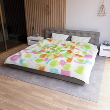Abstract Watercolor Duvet Cover Pastel Mosaic Teal Accent Bedding