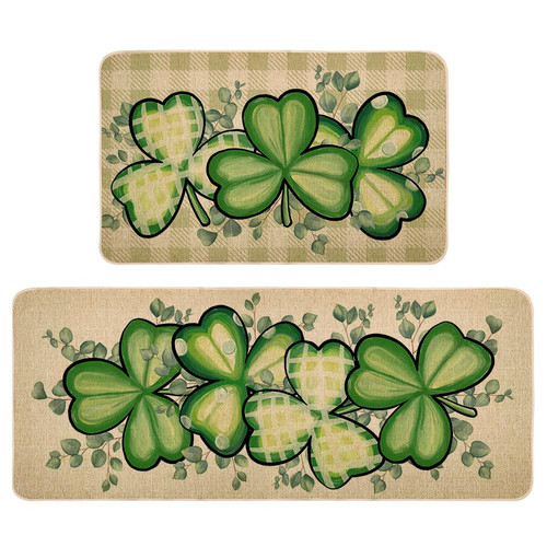 St Patricks Day Kitchen Decor Mats Set of 2, Non-Slip Absorbent Rug and Door ...