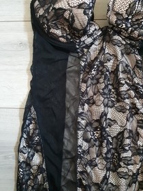 Ann Summers Black & Nude Lace  & Mesh Corset Back Babydoll Dress Size 18