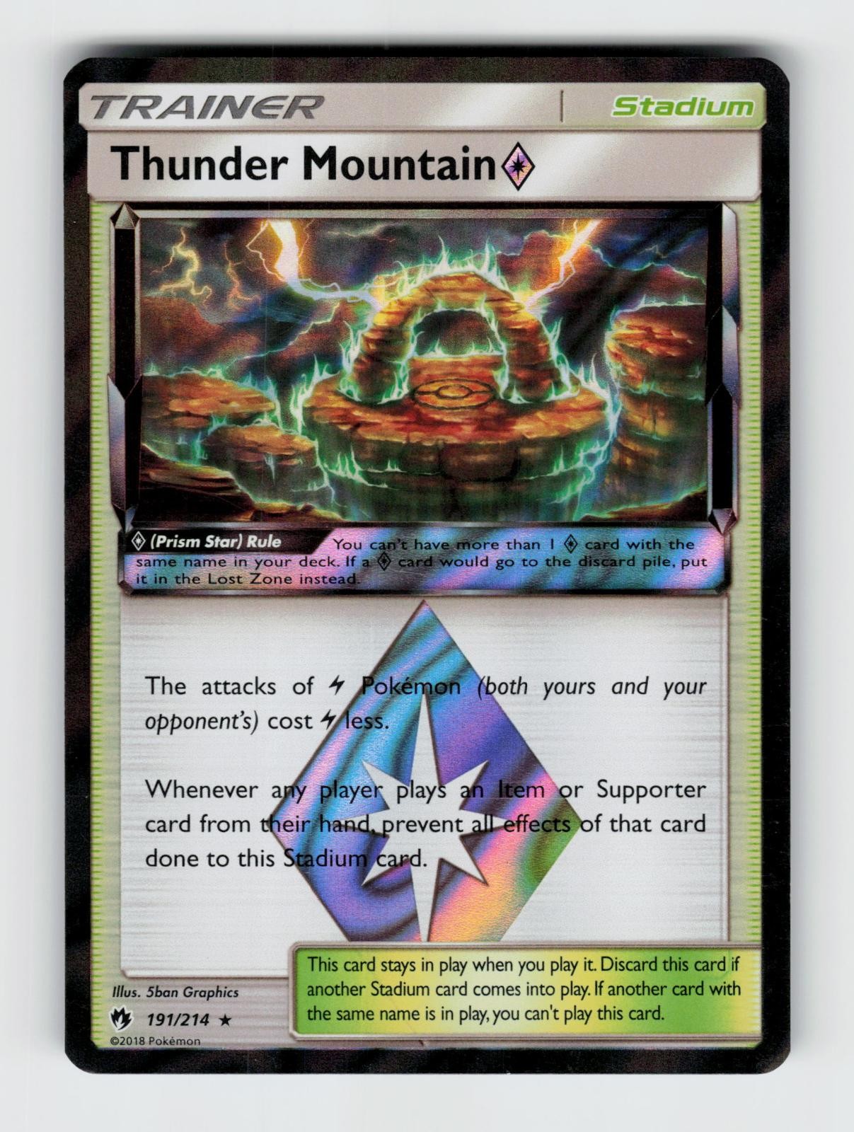 Thunder Mountain ◇ 191/214 Holo Prism Star Rare Lost Thunder Pokemon LP Graphics