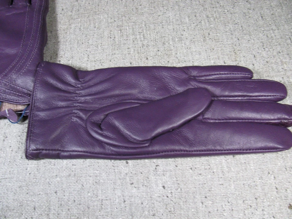 Guantes Nappaglo Piel de Cordero Cuero Púrpura Forrados Top Stich Acento Mujeres Talla M NUEVO Foto 4 de 4