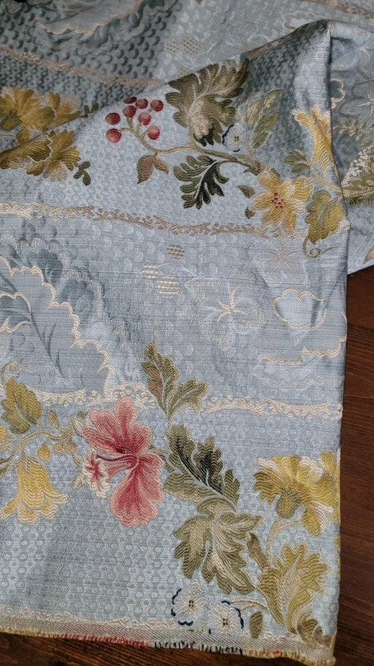 vintage upholstery fabric Blue Lampas floral 4 yards Brocade Victorian French  - Image 3 of 4