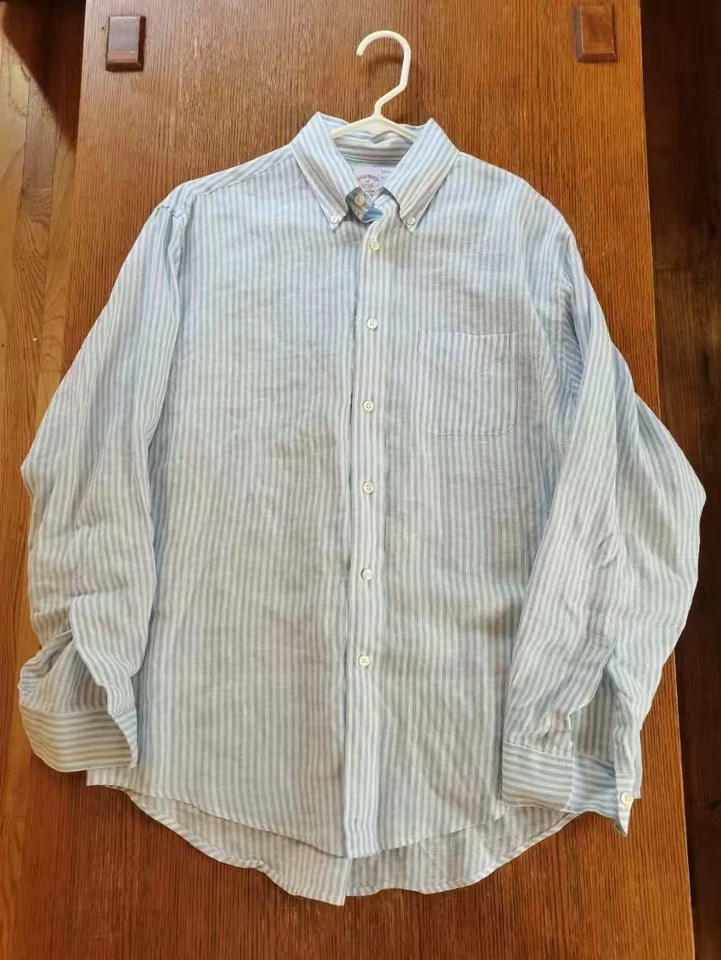 [NWoT] Brooks Brothers Men's Irish Linen Dress Shirt White Blue Madison Fit M - Image 2 of 4