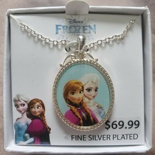 Disney's Frozen Elsa and Anna Pendant Necklace 18" Fine Silver Plated