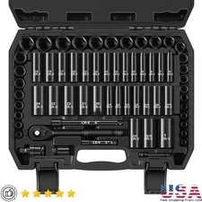 64-Piece Socket Set 3/8 Drive SAE Metric Ratchet Wrench Extension Bars Adapter