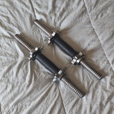 Pair Of 14 Inch Regular Threaded Dumbbell Handles Chrome/Black/Rubber 1'' Plate