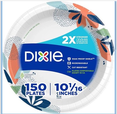 Dixie 10  Heavy Duty Paper Plates 150ct Soak-Proof Cut-Resistant