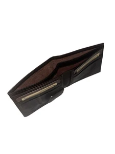 NEW YL Men's Genuine Leather Bifold Wallet Brown 6 Card Slots 2 ID Windows