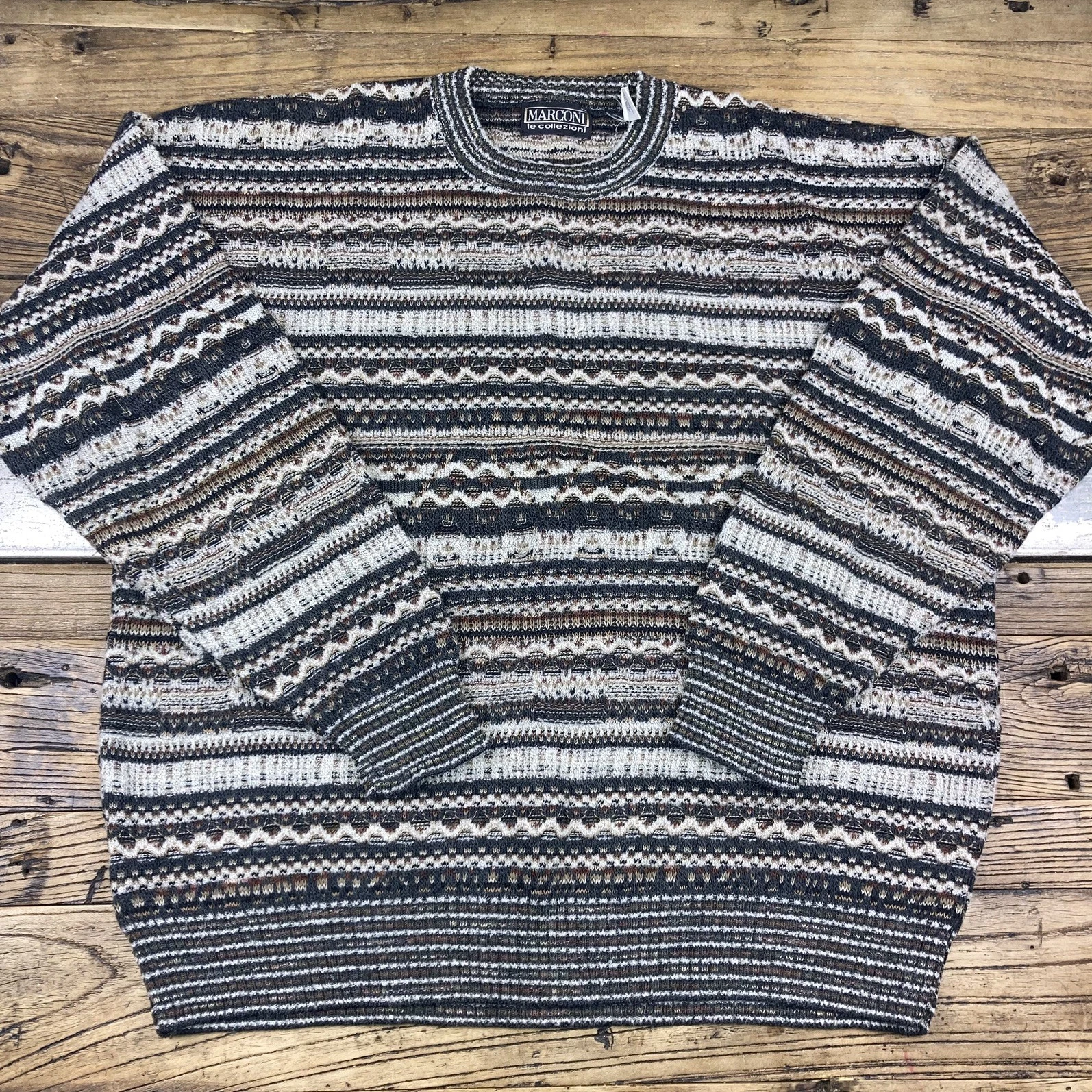 Men’s Marconi Le Collezioni XL Wool Jumper Brown Patterned Italian Knit