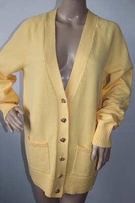 Land's End Classic V-Neck Cotton Cardigan With Pockets Yellow S /Oversized Neu