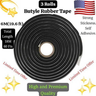 3 Rolls X 19.6Ft 6M Butyl Sealant Rubber Tape Strip Glue Adhesive Car Windshield