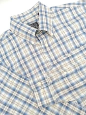 🇺🇲 Jos A Bank Men's M 15.5x34 Beige Blue Check Travelers Button Down Shirt