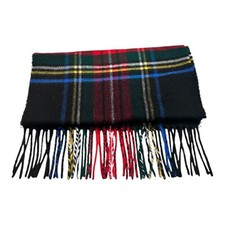 V. Fraas Cashmink Scarf Plaid Red Blue Green Multicolor Fringe Soft 11" x 58"