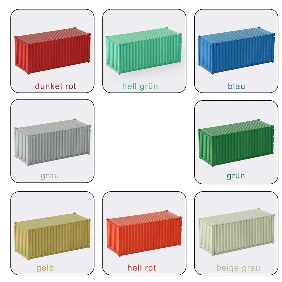 EVEMODEL 8Stk. Spur H0 1:87 20ft Container Versand Güterwagen Modelleisenbahn Wagen