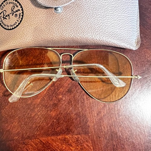 Vtg Bausch & Lomb Ray-Ban Aviator Sunglasses Ambermatic Lenses 62/14 read - Picture 13 of 17