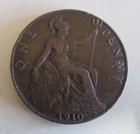 1910 - Great Britain - One Penny Coin - Britannia & King Edward VII - Circulated