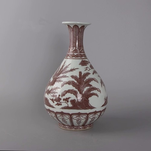 Collectable Art Handmade Painting Underglaze Red Porcelain Pine bamboo plum Vase