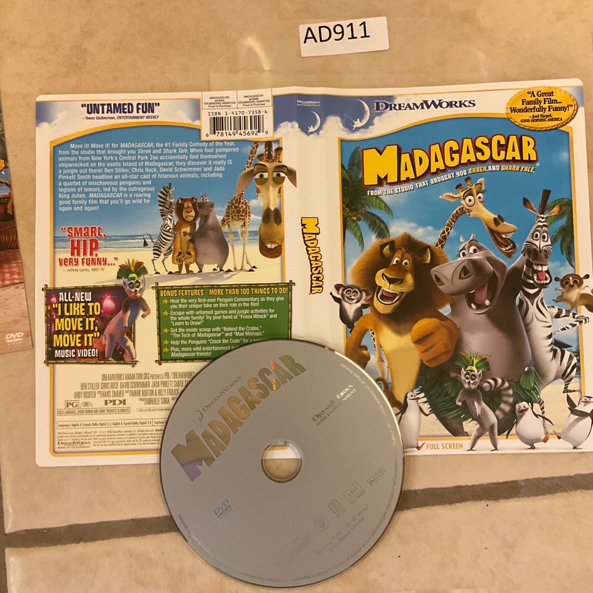 Madagascar DVD Full screen No Case No Tracking #AD911