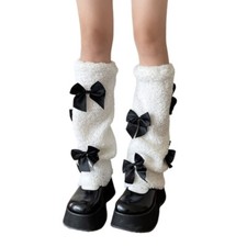Women s Faux Lamb Wool Leg Warmers Double Bowtie Decors Warm Foot Covers Socks