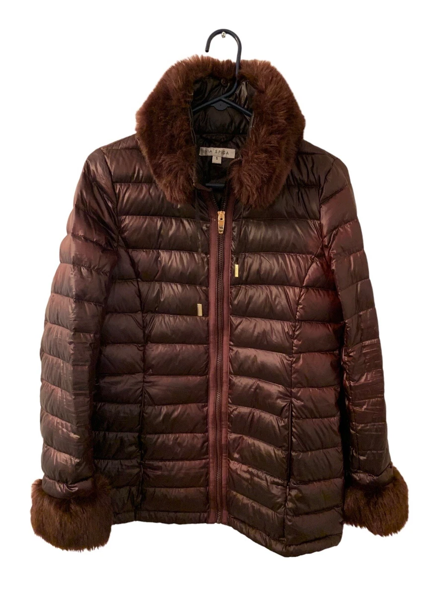 Via spiga women's down coat with faux fur collar cheap