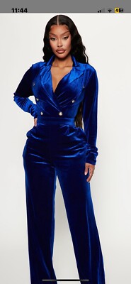 Fashion Nova , Maryanne Velvet Jumpsuit, Size X/Small, Royal Blue