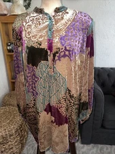 Speigel  Velvet Sheer Burnout Art to Wear Tunic Blouse Top 12