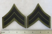 Pair 1960s US ARMY VIETNAM CORPORAL E-4 Subdued JUNGLE STRIPES PATCHES Original