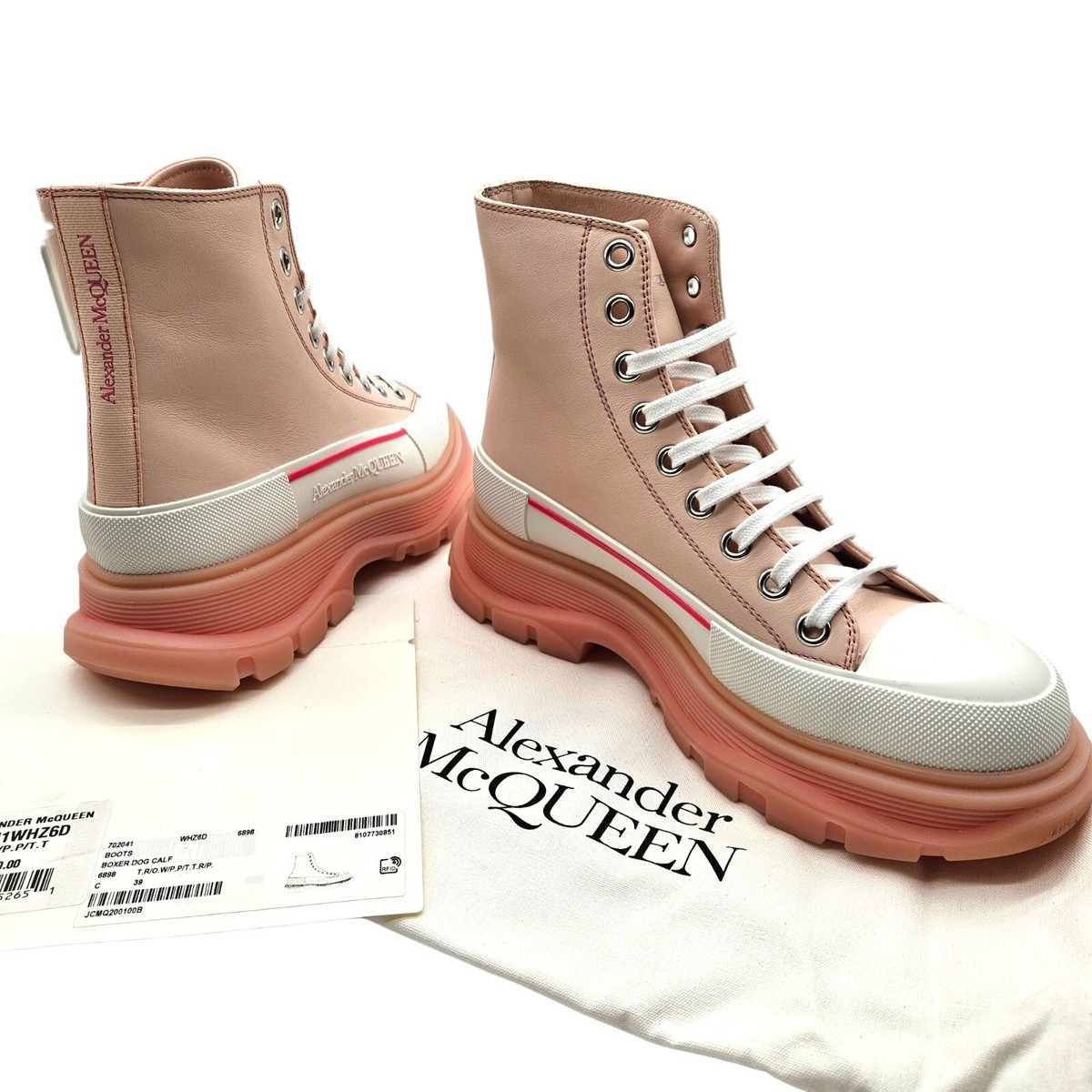 Alexander McQueen Women's Pink White Chunky Ankle Leather Boots