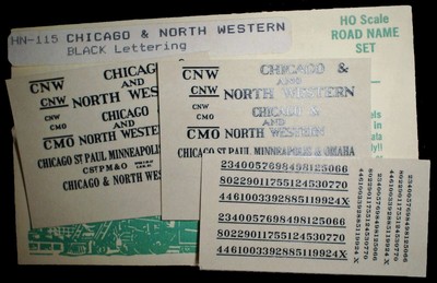 CHAMP, CHICAGO & NORTHWESTERN, C&NW, BLACK ROAD NAME, HO SCALE DECALS, HN-115