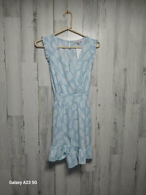 L Love The Tropics Romper Women's Medium Baby Blue
