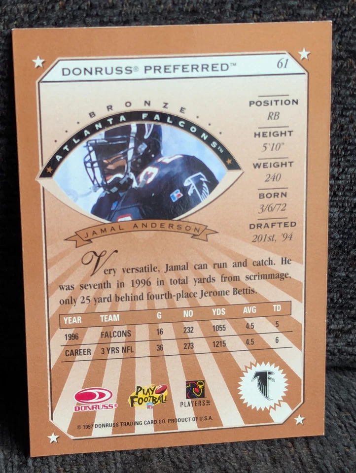 Jamal Anderson - 1997 Donruss Preferred #61 Atlanta Falcons - Image 2 of 2