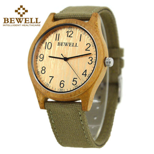 Bewell Unisex Ultra-thin Wooden Dial Quartz Watch Canvas Band Simple Wristwatch