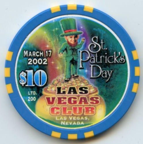 $10 Las Vegas Club St. Patrick's Day LE Chip Downtown Las Vegas 2002 Obsolete
