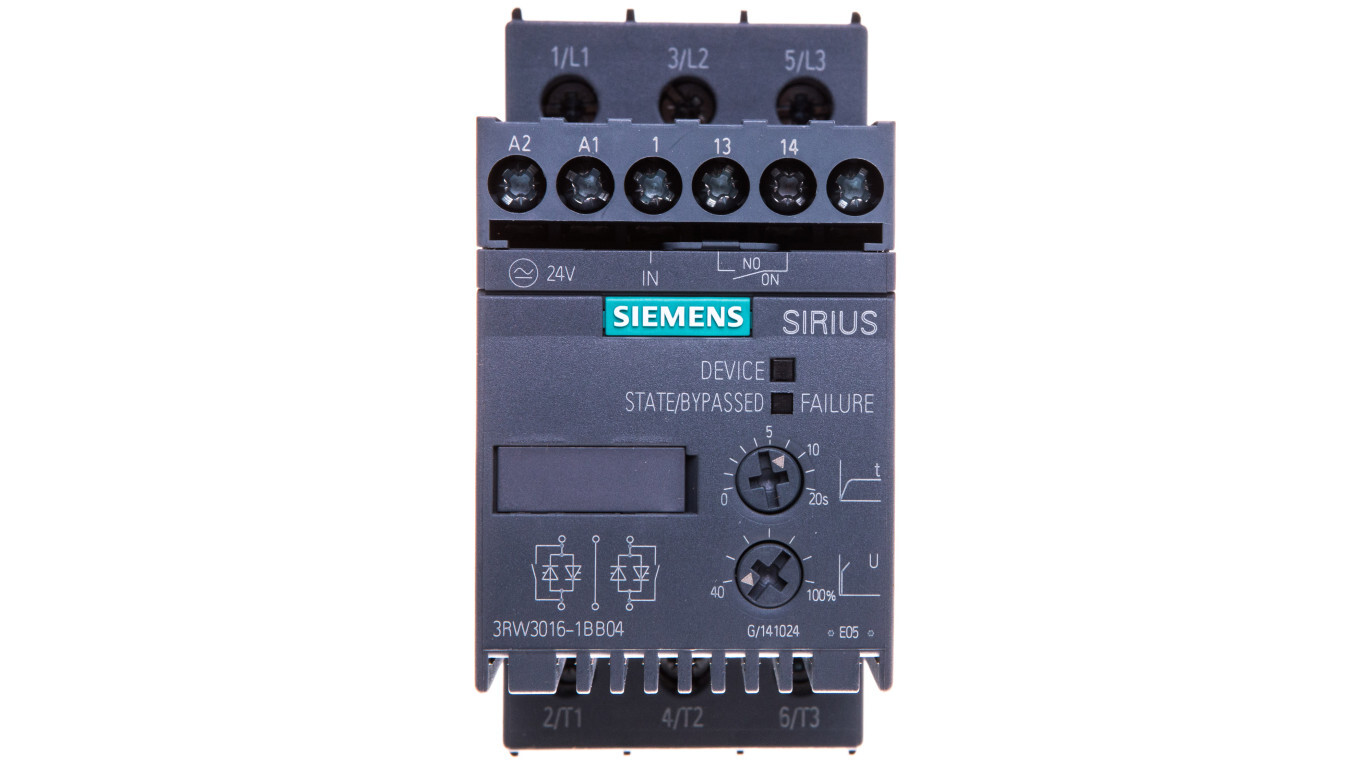 3-phase soft starter 200-480VAC 9A 4kW/400V Uc=24V AC/DC S00 3RW3016-1BB0 /T2UK
