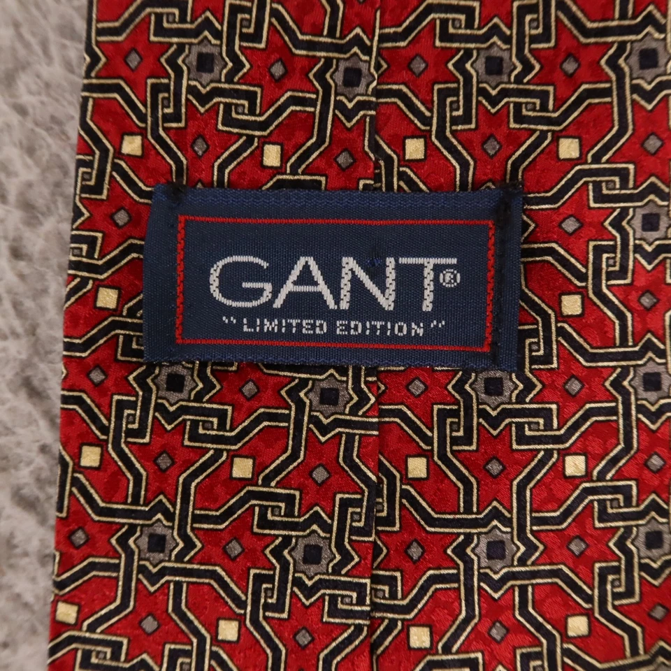 Corbata Gant Rojo Azul Entrelazado Geométrica 100% Seda Edición Limitada 3.75" Foto 4 de 4