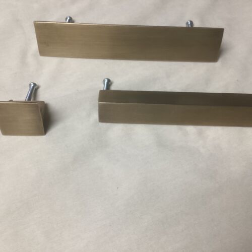 The Foundryman Art Deco Solid Brass Drawer 2- 6” Pulls & 1 Knob 1.25” Square - 第 2/6 張圖片