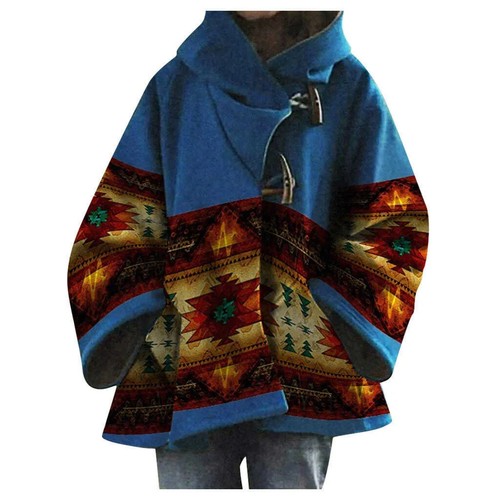 Damen Oversize Kunst Wolle Vintage Azteken Ethno Geometrisches Muster Kapuze - Bild 18 von 33