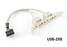 USB 2-Port Female Mounting Bracket to Motherboard 2x8 16-Pin Header Adapter