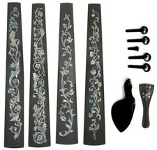 Solid ebony 4/4 Violin fingerboard, tailpiece,chinrest, peg,end pin,1 set,VIN