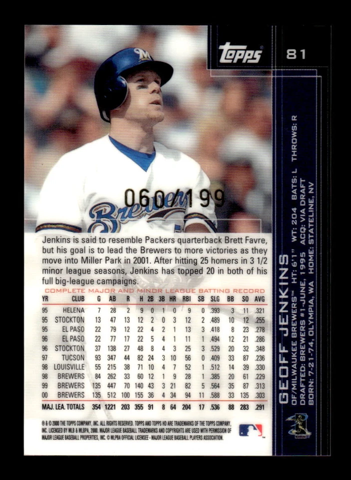 2001 Topps HD: Platinum #81 Geoff Jenkins #/199 - Image 2 of 2