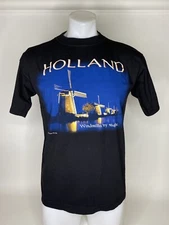 Vintage Amsterdam Holland Windmills By Night Kemme Edam Blue T-Shirt Men’s Med