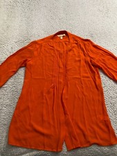 Banana Republic Women Sheer Long Sleeve Pleated Button-Up Shirt Orange Size XS