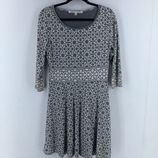 Max Studio Large Dress Cottage Core Feminine Swing Preppy Abstract Modest Gray