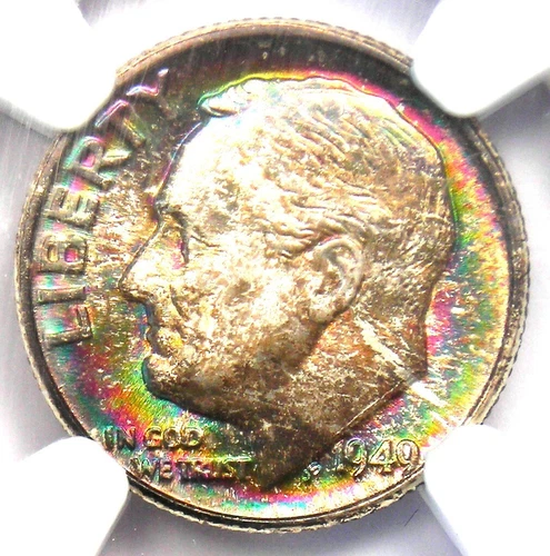 1949 Roosevelt Dime 10C Rainbow Coin (1949-P) - NGC MS68 FT (FB) - Top Pop 6/0!