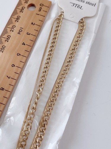Women Gold color Titanium Plated 2 layers Chain Short Necklace - Picture 8 of 12