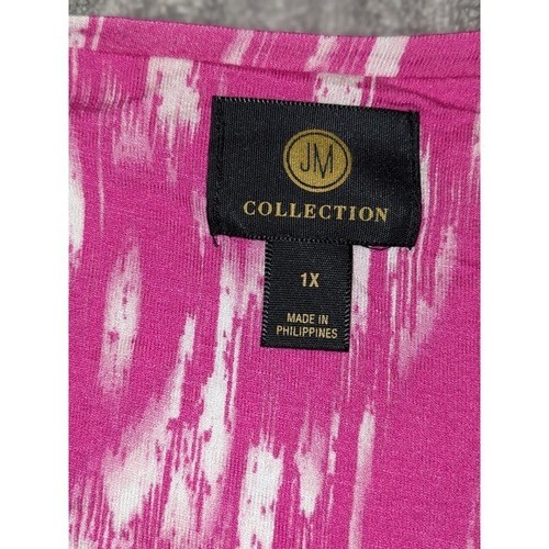 Blusa manica corta collo scoop top stampa astratta rosa JM Collection 1X nuova con etichette - Foto 4 di 9