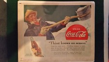 1938 LARGE COCA COLA PRINT AD THIRST KNOWS NO SEASON 14" X 10 5/8"