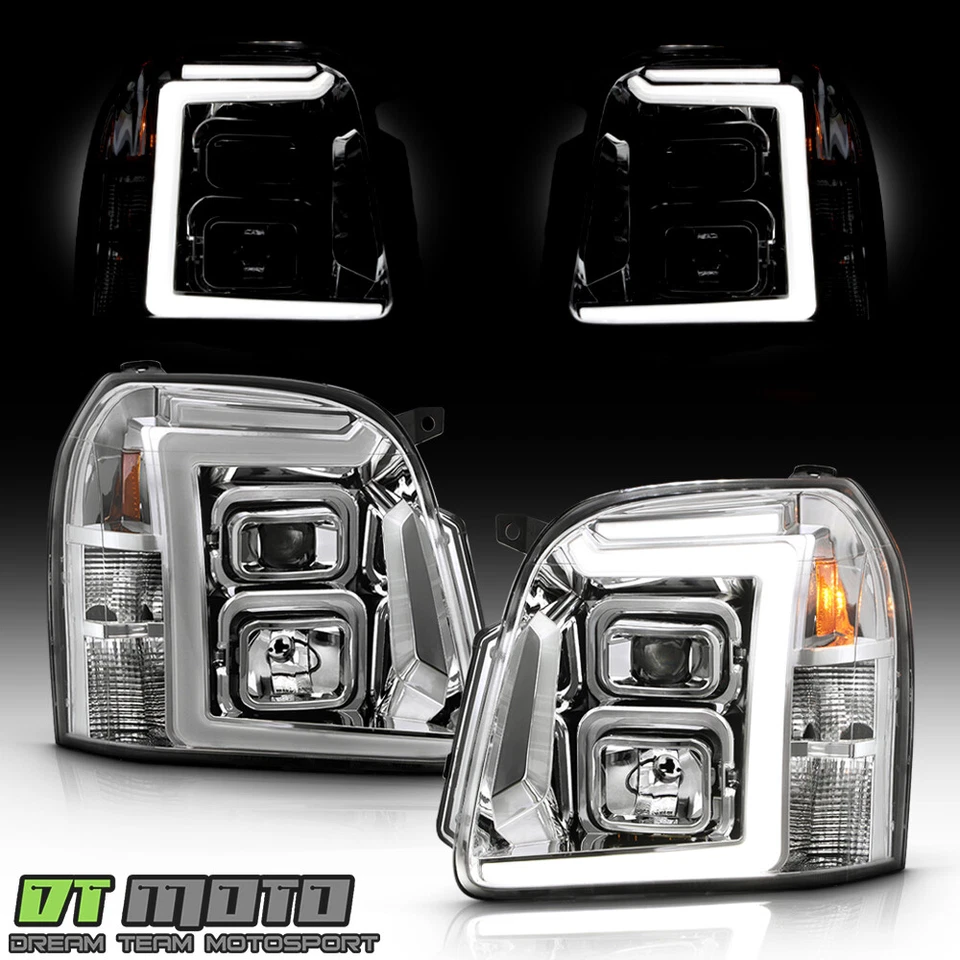 Juego de faros proyectores de doble tubo LED cromados para GMC Yukon 2007-2013 Foto 2 de 4